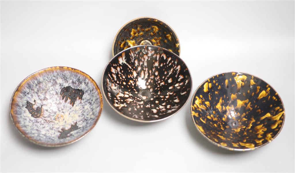 Four Chinese splash glaze bowls, diameter 16cm